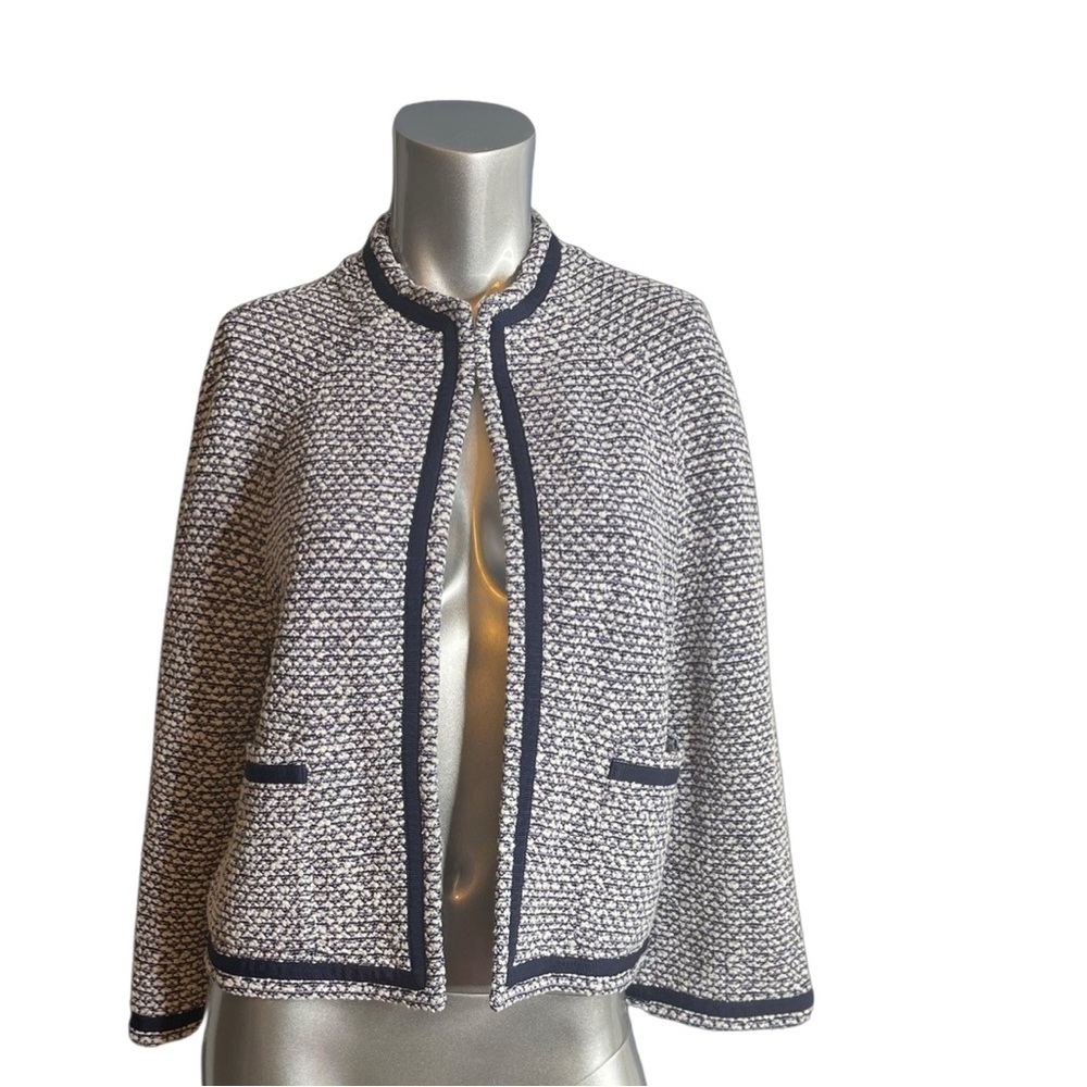 St. John Tweed Pattern with Grosgrain trim Evening Jacket/ stand collar size 14